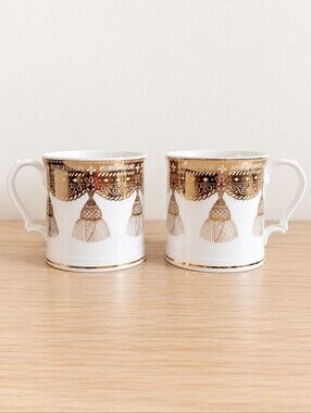 Royal Collection Royal Mews Gold Tassel Tankard Mugs Pair England Fine China